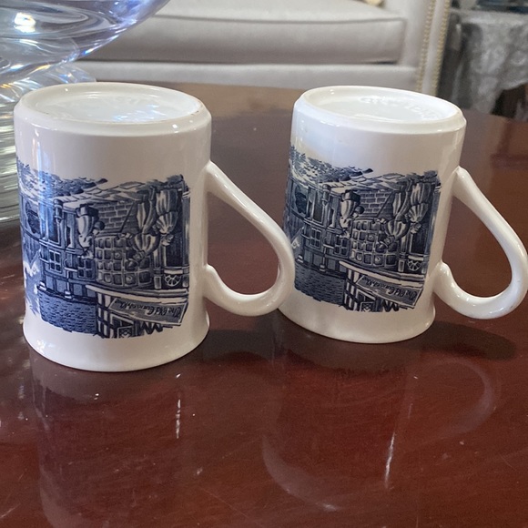 2 coffee tea mug cups EIT made n England blue transfer ware 19th century scenery - Picture 6 of 16